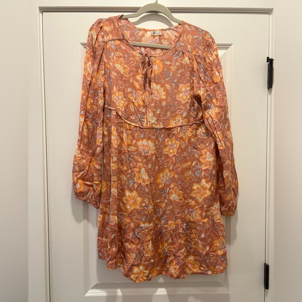 Billabong Hearts Desire Floral Print Long Sleeve Babydoll Minidress